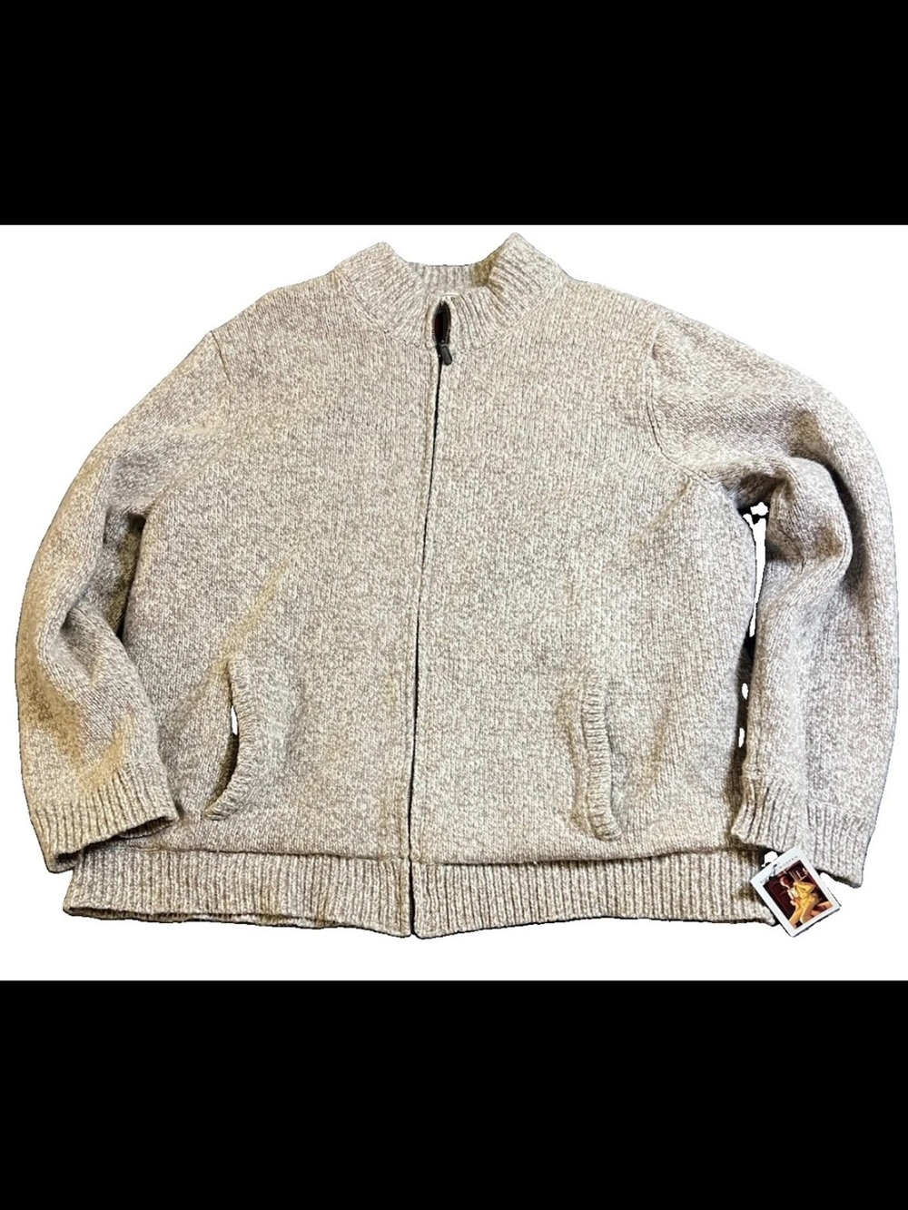LL Bean Ragg Wool Full Zip Flannel Lined Sweater XXL Beige  Cabincore Rustic